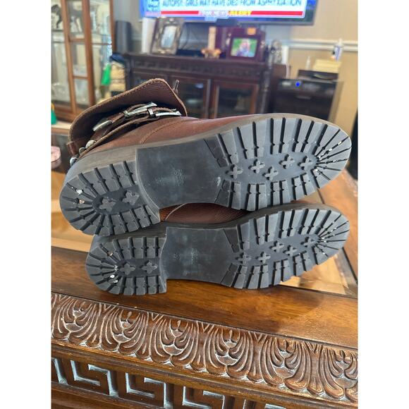 Women’s Zara Brown Leather Combat Boots. Size 39 ( 8.5 ) - Picture 5 of 6